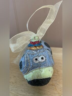 Patience Brewster Krinkles whimsical blue spotted Dalmatian Christmas ornament